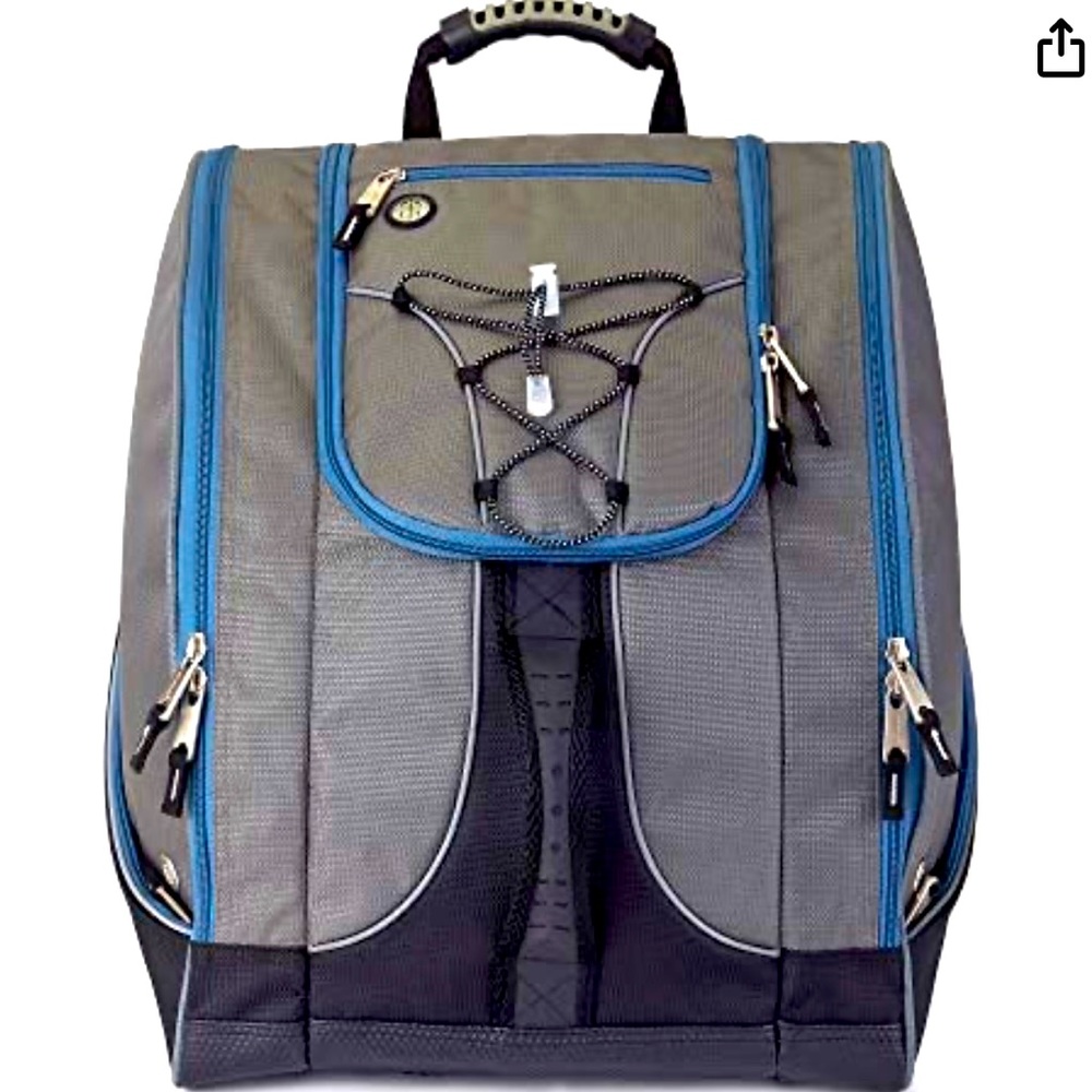 Athalon Everything Boot Bag/Backpack Ski-Snowboard bag in blue zip gray/blk NWOT